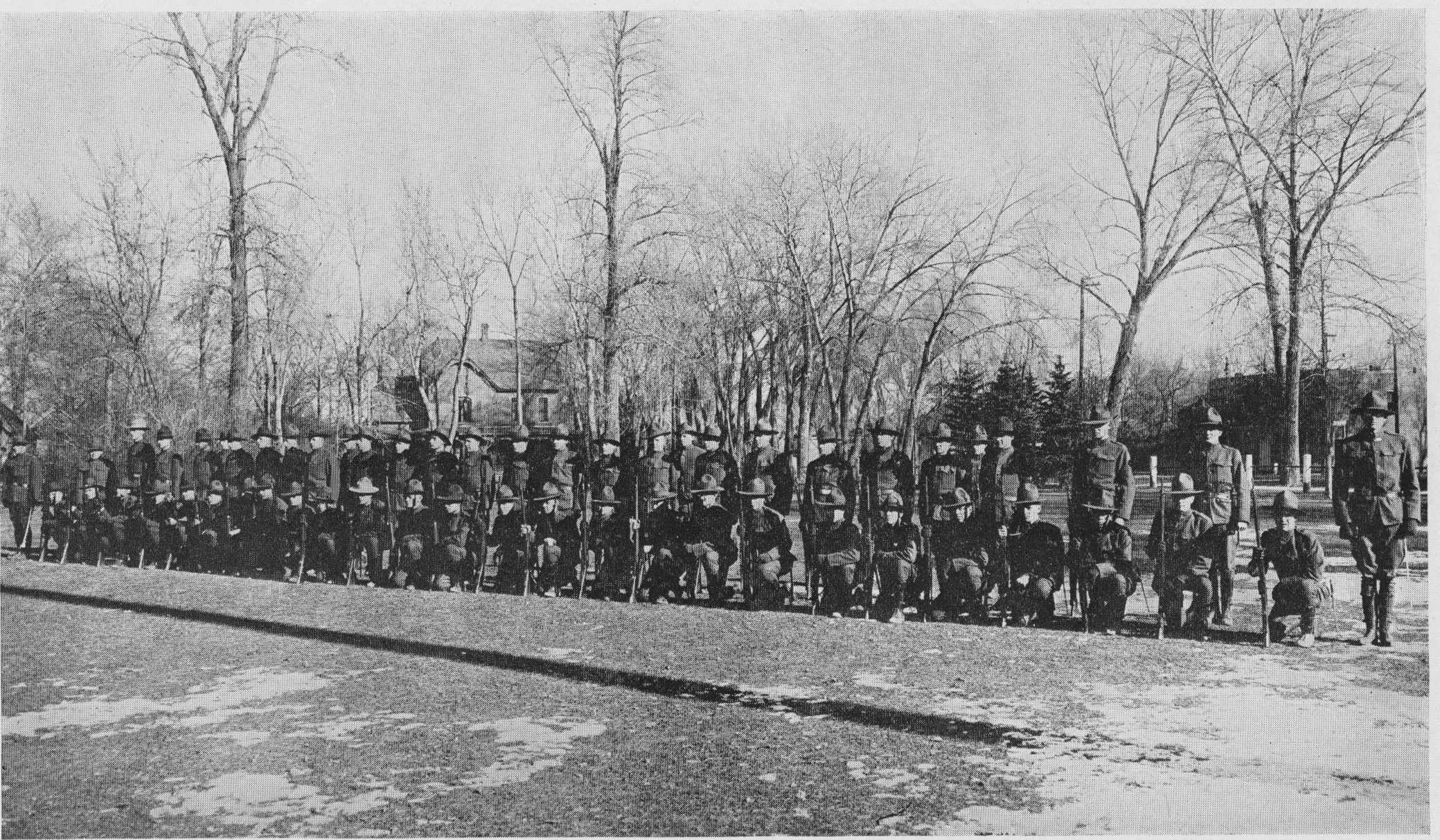 csu historical photo of the military lined up with face masks