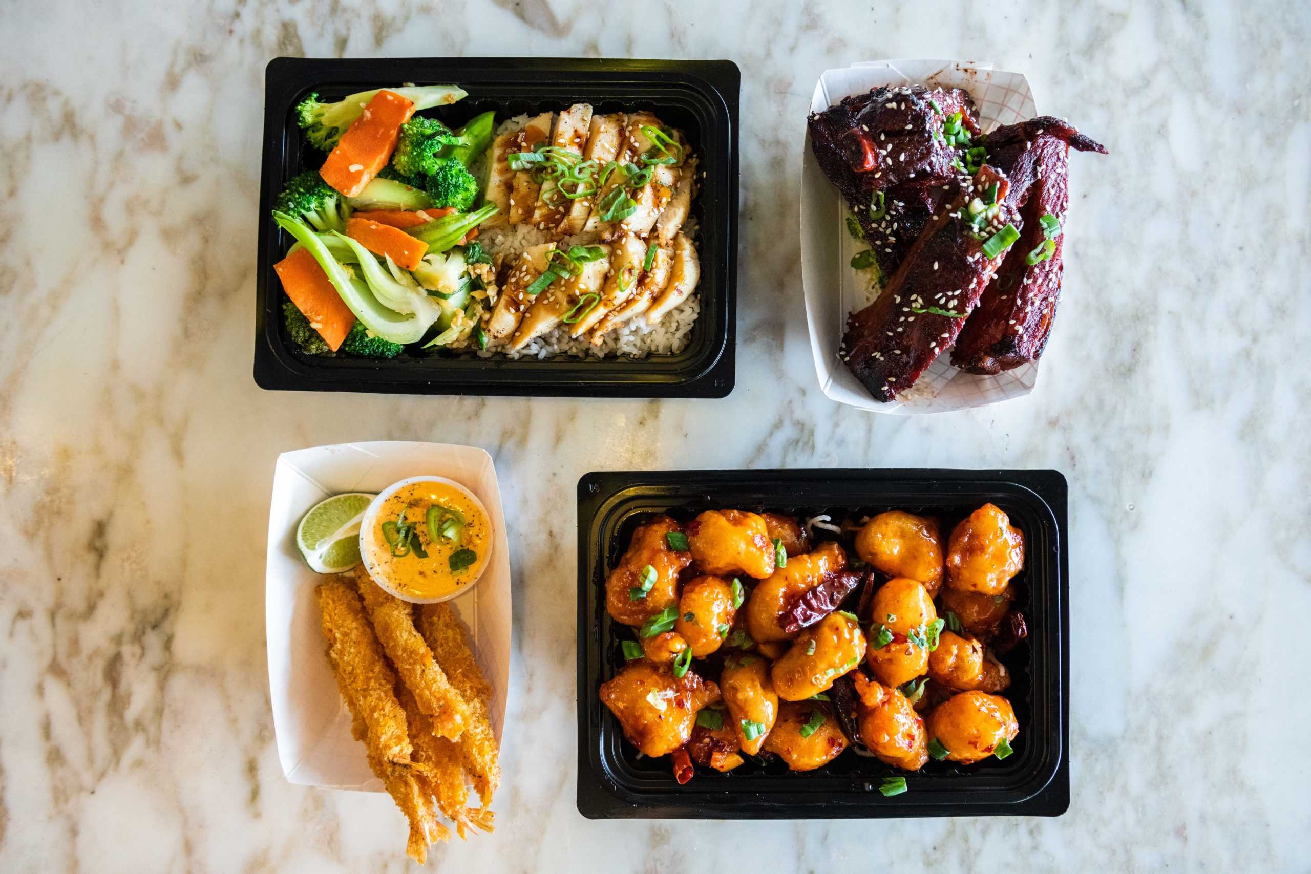 takeout dishes from Yung's Chinese