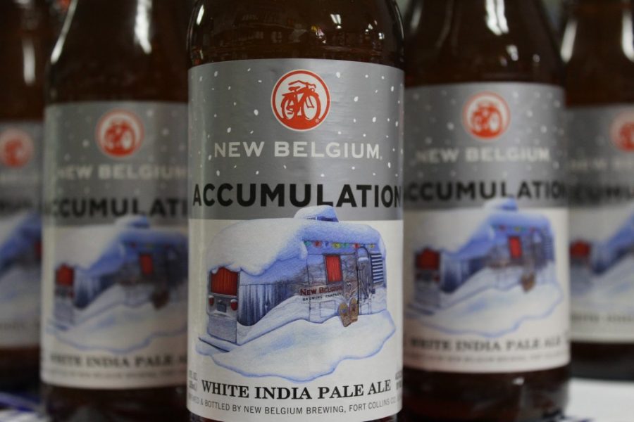 close up of New Belgium bottles of Accumulation White India Pale Ale