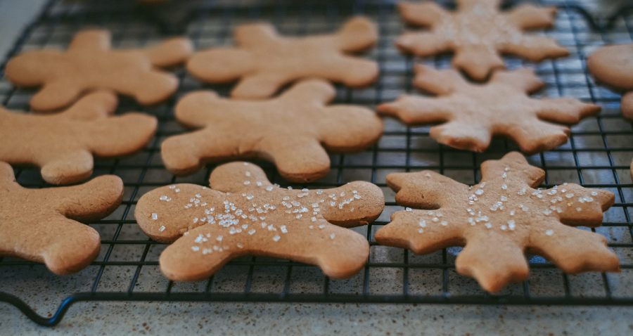 gingerbread cookies on a baking rack