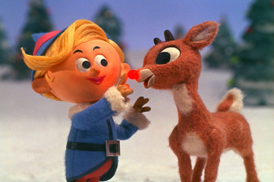 screenshot from Rudolph the Red-Nosed Reindeer with and elf and Rudolph
