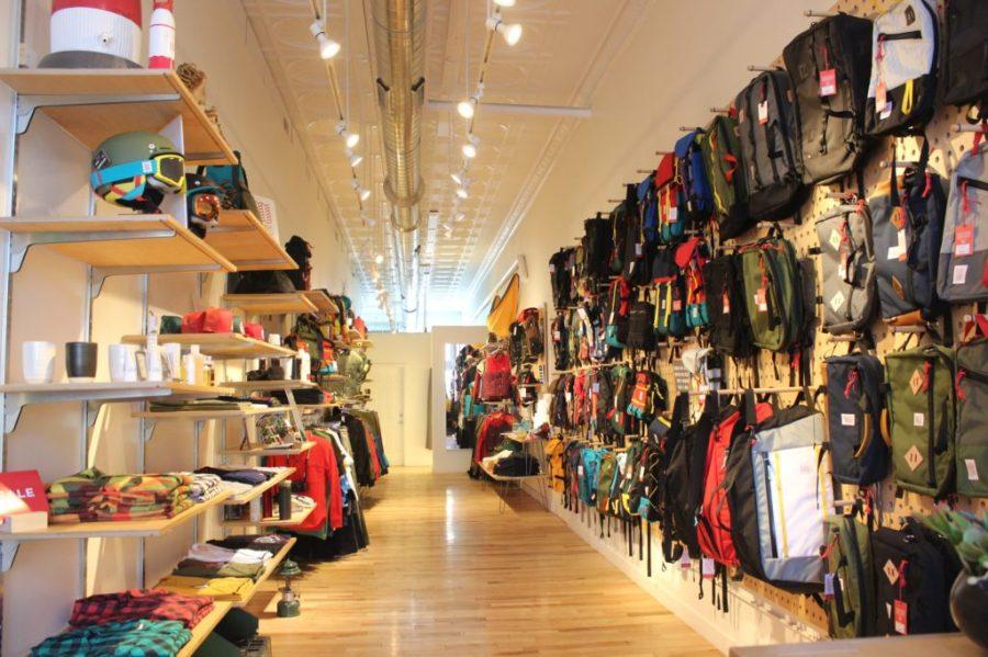 display of outdoor bags and backpacks