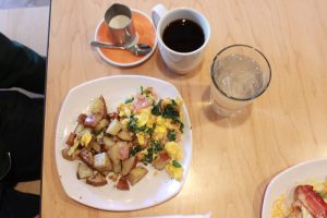 scramble at The Waffle Lab and cup of coffee