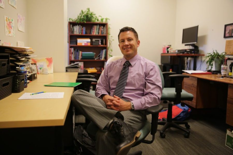 Professor Kurt North in his office, located in the Behavioral Sciences building.