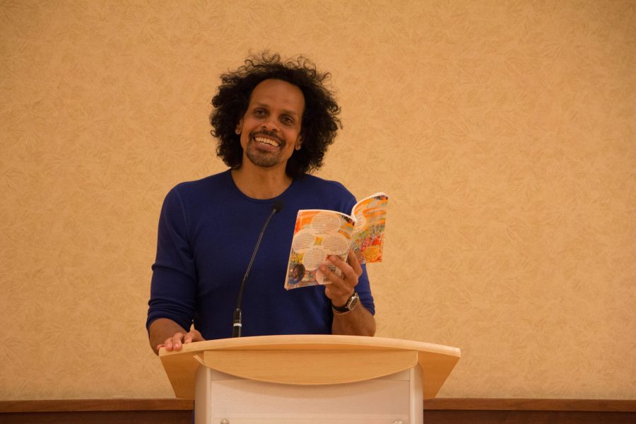 Poet, Ross Gay reading poetry at the Creative Writing Series hosted by the College of Liberal Arts. Gay read a variety of his work, including pieces from his book, Catalog of Unabashed Gratitude. The reading concluded with a Q & A from the audience discussing the reading (Erica Giesenhagen | Collegian).