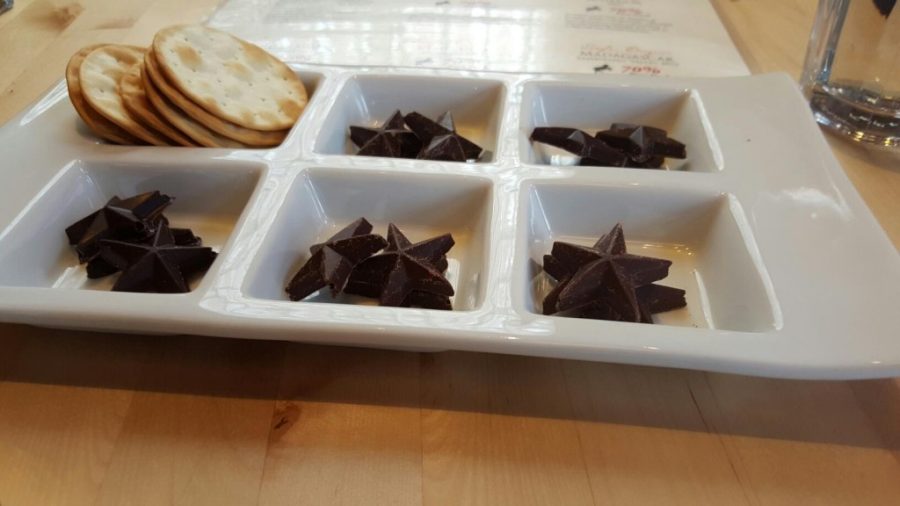 star shaped chocolates in a white sectioned plate