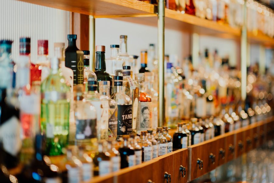 shelf filled with liquor bottles