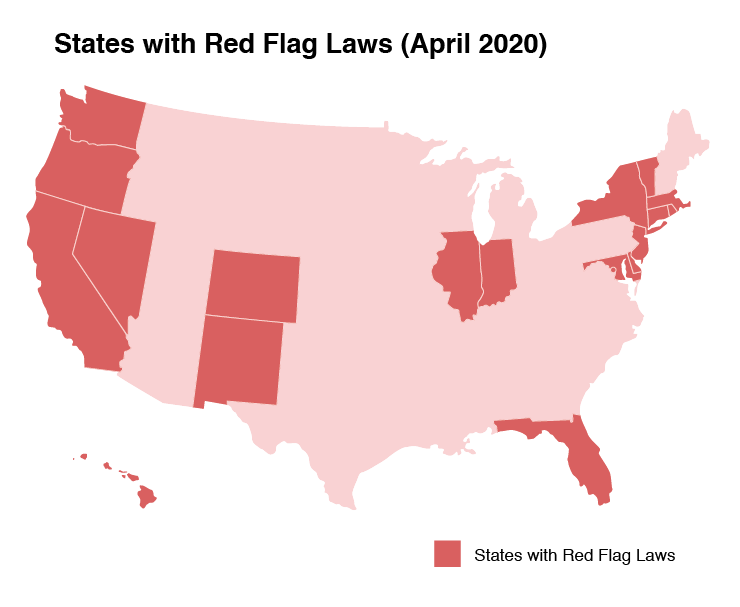 Map of U.S. States with Red Flag laws, as of April 2020