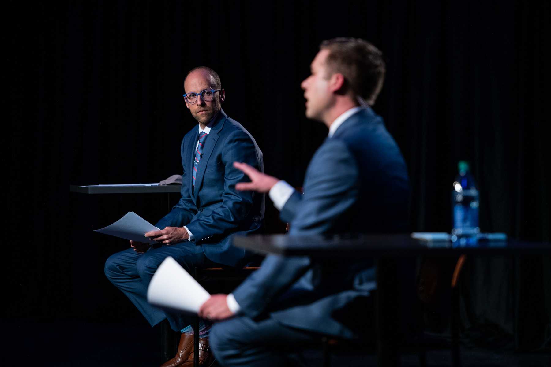 Marshall Zelinger and Kyle Clark moderating the final 2020 Colorado senator debate