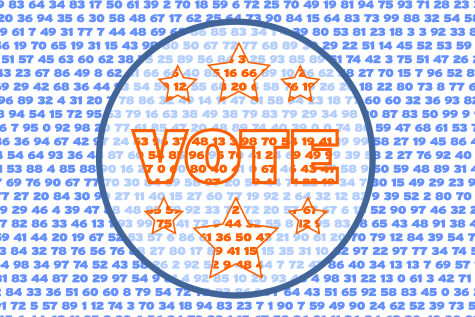 Random numbers cover a circle with the word VOTE in the center