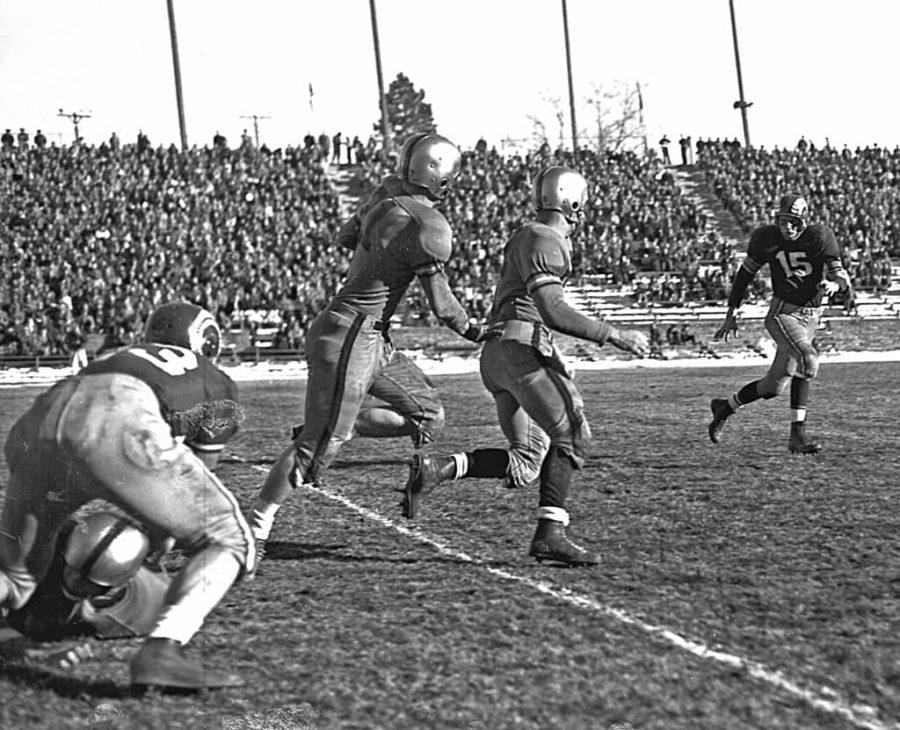 Colorado State University football plays against University of Colorado Boulder in archival image