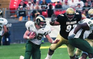 Colorado State University football plays against University of Colorado Boulder in archival image