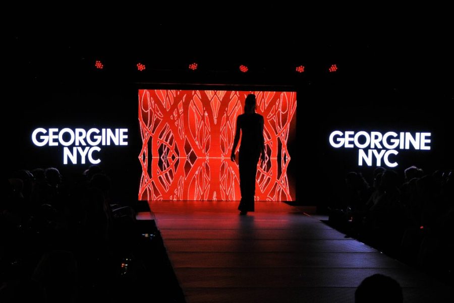 A model for national brand Georgine prepares to walk in the final set of the evening. 