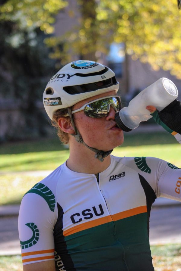 Andreas Broxson drinks from his water bottle.