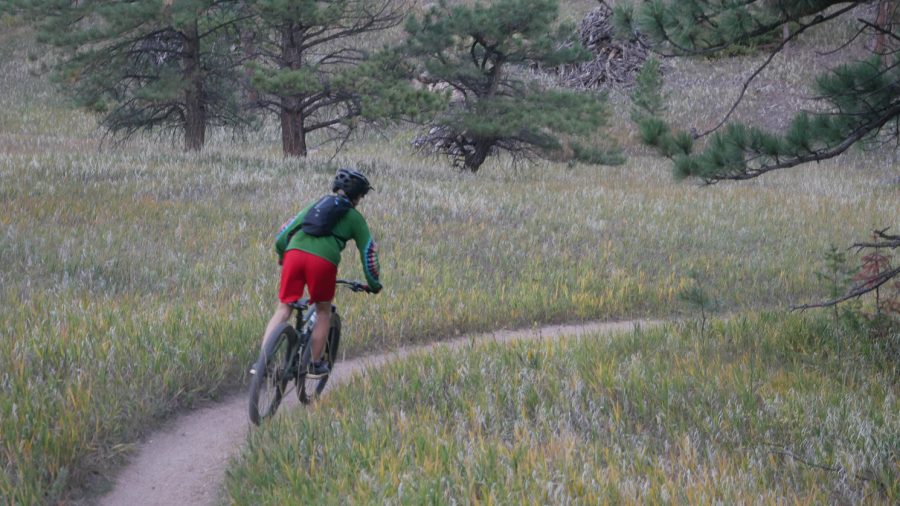 A Fort Collins resident bikes the trails near Horsetooth Rock.