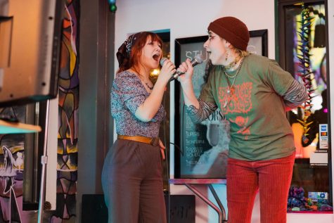 The Lyric employees Geneva Hein and Maddy Erskine perform "No Scrubs" at the weekly Karaoke Club.