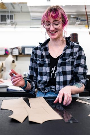 Rebecca Evans working inside the Costume Design Shop at Colorado State University.