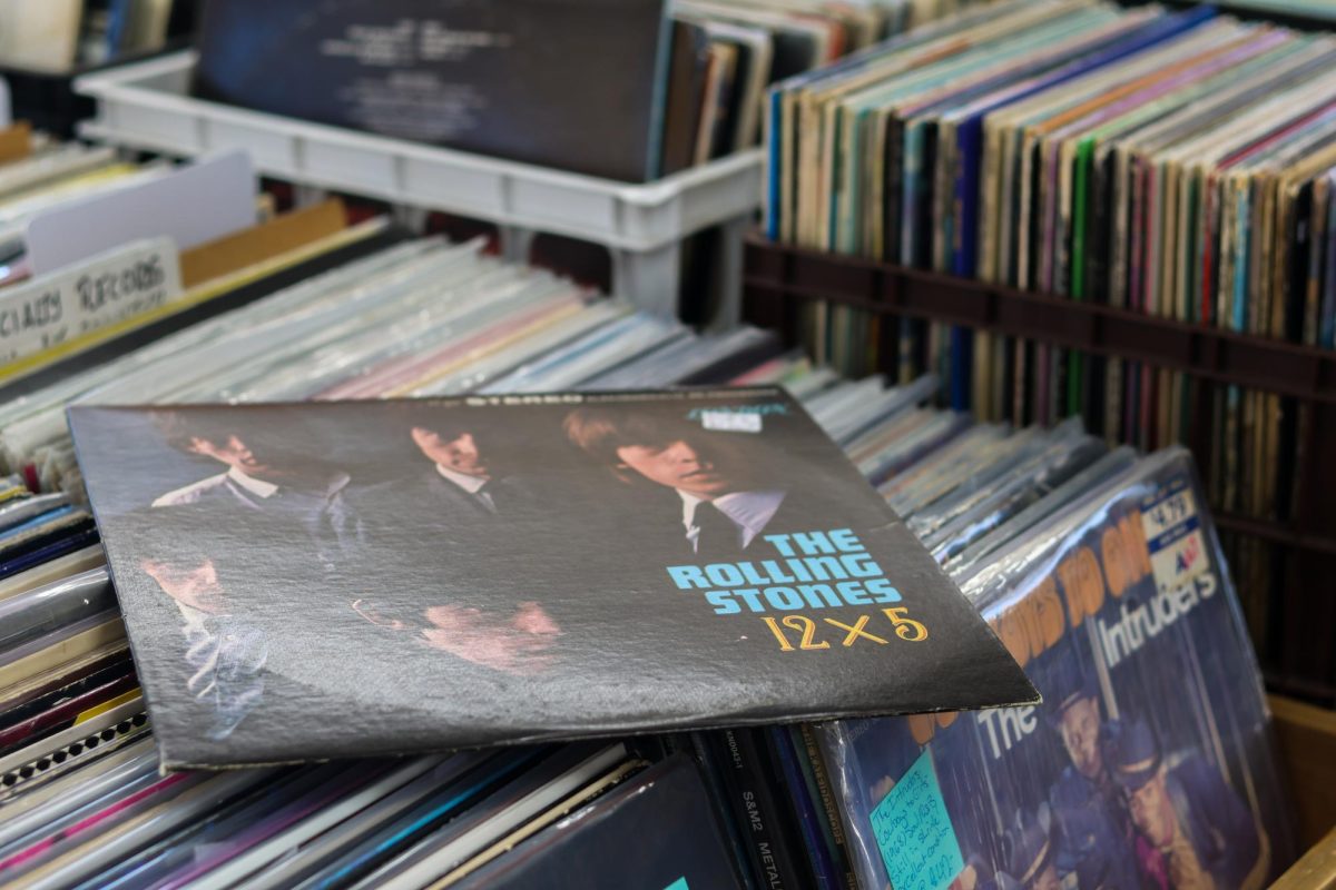 A Rolling Stones Record sits on top of rows of records, Feb 5.