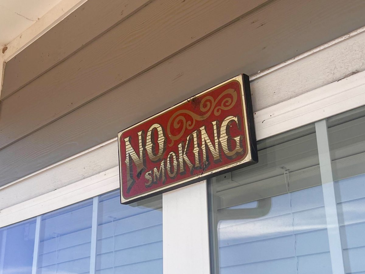 A No Smoking sign hangs above Rowan Kimbles porch April 4.
