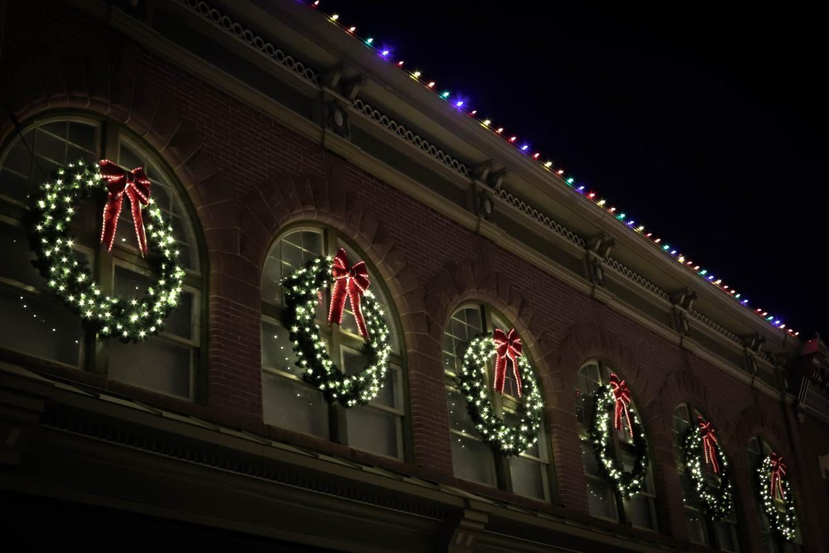 Wreaths on a building in Old Town, Fort Collins Dec. 6, 2024.