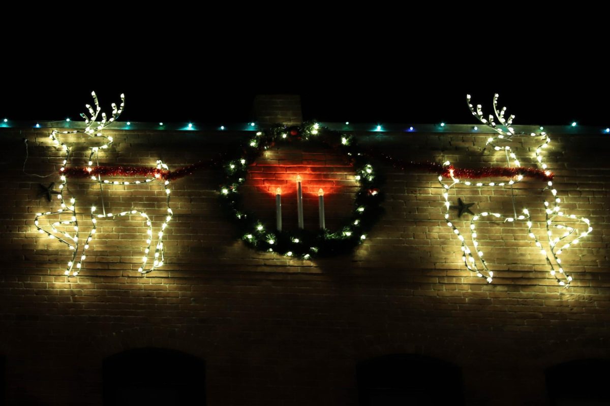 Reindeer lights on a building in Old Town, Fort Collins Dec. 6, 2024.