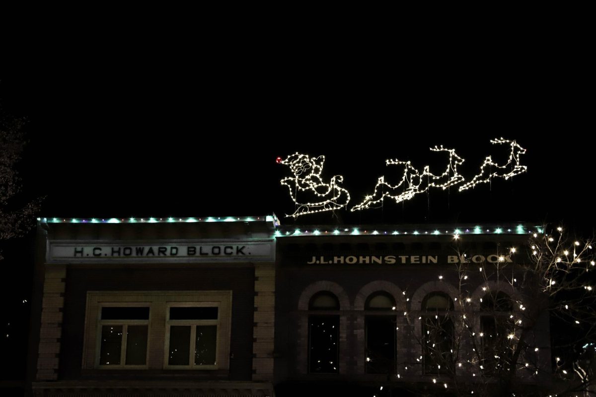 Christmas lights depicting Santa and his reindeer Dec. 6, 2024.