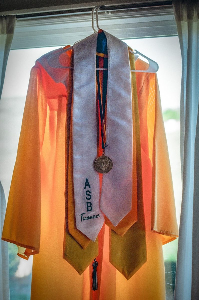 Moorpark High School graduation gown in Moorpark, Calif., Jan 16.